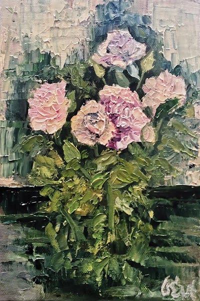 Fine Art Print: Delicate Pale Pink Roses. Plein-Air by Oksana Evteeva