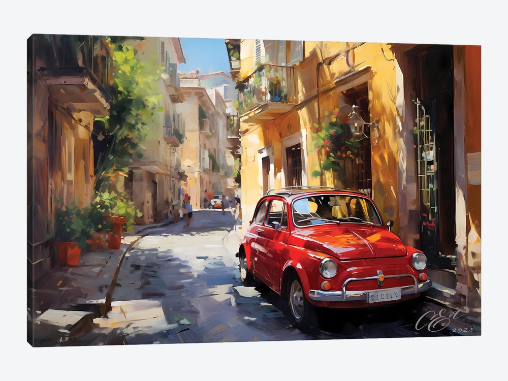 Vintage Fiat 500 In Palermo's Charm by Oksana Evteeva 1-piece Canvas Artwork