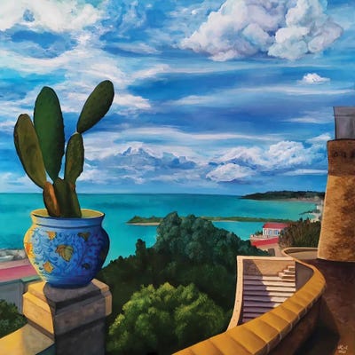 Cactus Seaview by Oksana Evteeva framed wall art