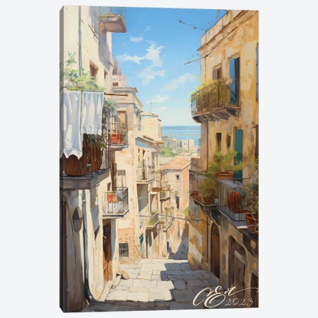 Sicilian Sunlit Streets Canvas Print #OEV62} by Oksana Evteeva Canvas Artwork