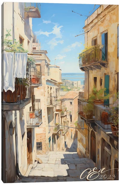 Sicilian Sunlit Streets Canvas Art Print - Oksana Evteeva