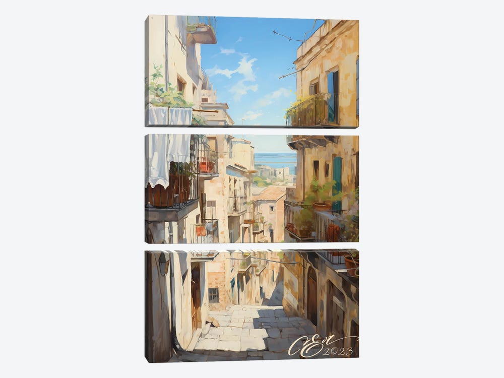 Sicilian Sunlit Streets by Oksana Evteeva 3-piece Canvas Print