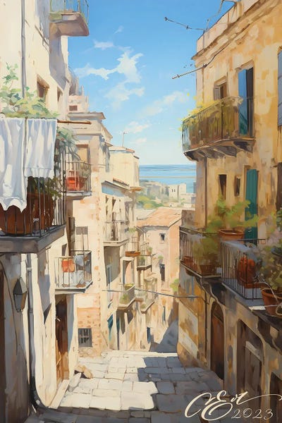 Large Modern Art - Canvas Prints: Sicilian Sunlit Streets by Oksana Evteeva