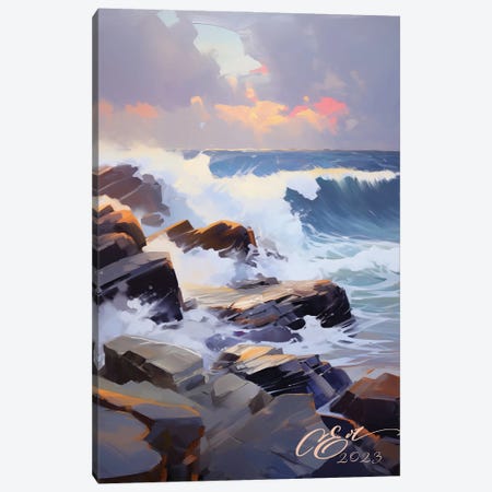 Sunset Waves In Cefalù Canvas Print #OEV63} by Oksana Evteeva Canvas Wall Art