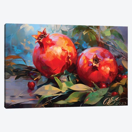 Duo Of Sicilian Pomegranates Canvas Print #OEV66} by Oksana Evteeva Art Print