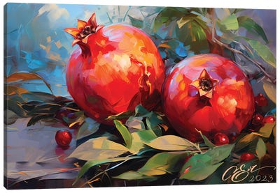 Duo Of Sicilian Pomegranates Canvas Art Print - Pomegranate Art