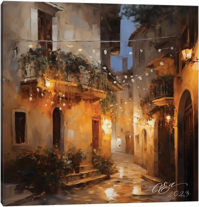 Christmas Lights In Sicilian Village Canvas Art Print - Oksana Evteeva