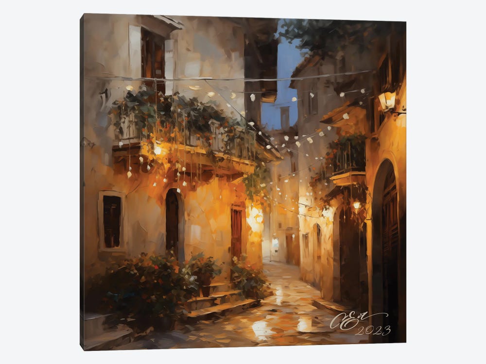 Christmas Lights In Sicilian Village by Oksana Evteeva 1-piece Canvas Artwork