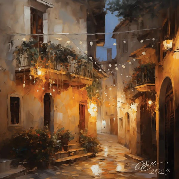 Oksana Evteeva: Christmas Lights In Sicilian Village by Oksana Evteeva