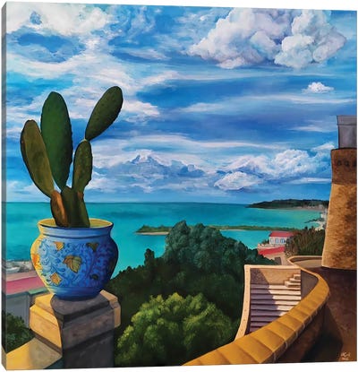 Cactus Seaview Canvas Art Print - Stairs & Staircases