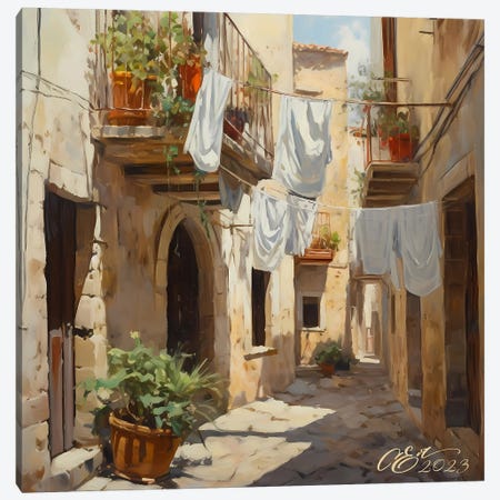 Sicilian Courtyard Bliss Canvas Print #OEV71} by Oksana Evteeva Canvas Print