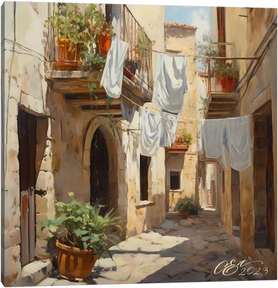 Sicilian Courtyard Bliss Canvas Art Print - Oksana Evteeva