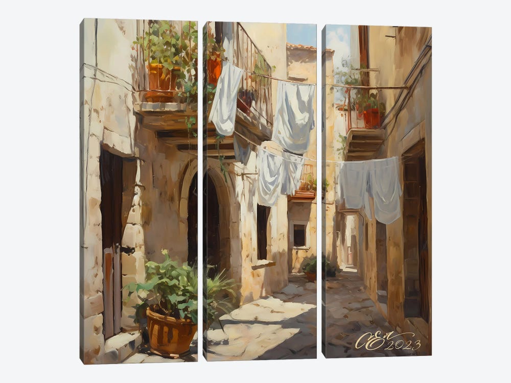 Sicilian Courtyard Bliss by Oksana Evteeva 3-piece Canvas Art Print