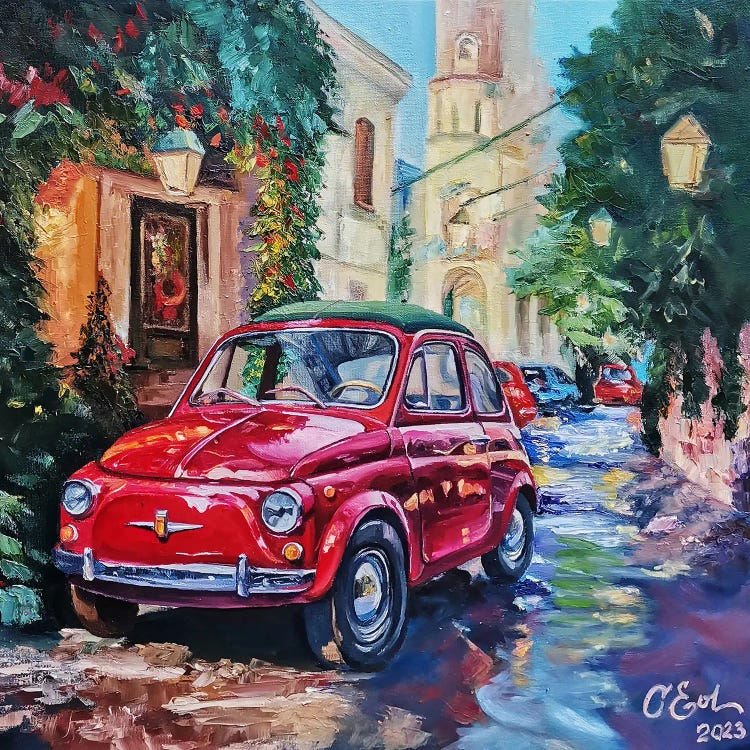Embracing The Fiat 500 In Christmas Palermo by Oksana Evteeva wall art