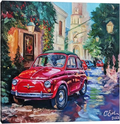 Embracing The Fiat 500 In Christmas Palermo Canvas Art Print