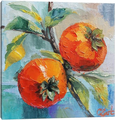 Sicilian Sunlit Persimmons Canvas Art Print - Orange Art