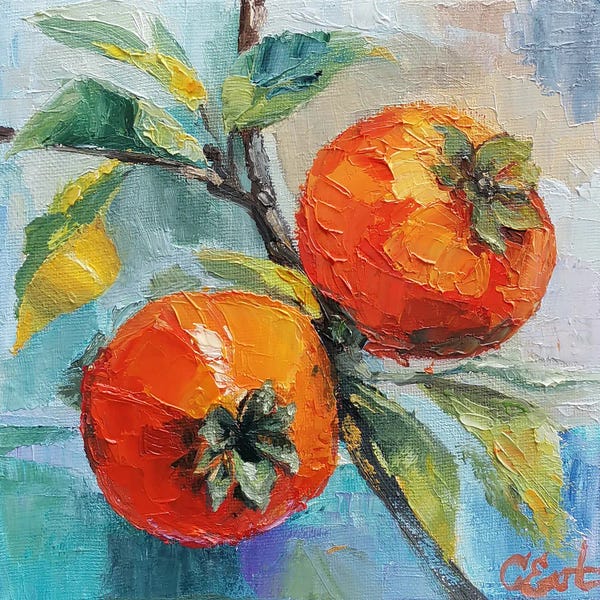 Oksana Evteeva: Sicilian Sunlit Persimmons by Oksana Evteeva