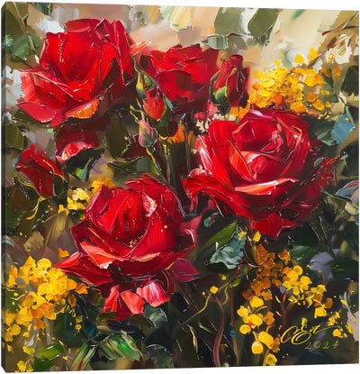 Roses And Mimosas. A Tribute To Women's Strength Canvas Art Print - Oksana Evteeva