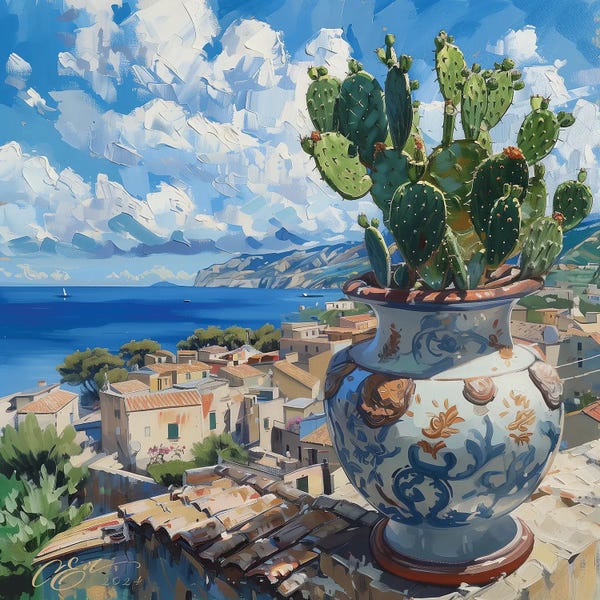 Contemporary Coastal: Tranquil Terrace. Sicilian Moment by Oksana Evteeva
