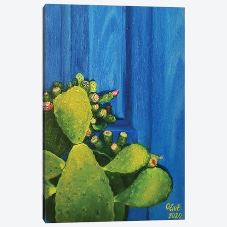 Cactus In Sicilian Blue Canvas Print #OEV9} by Oksana Evteeva Canvas Print