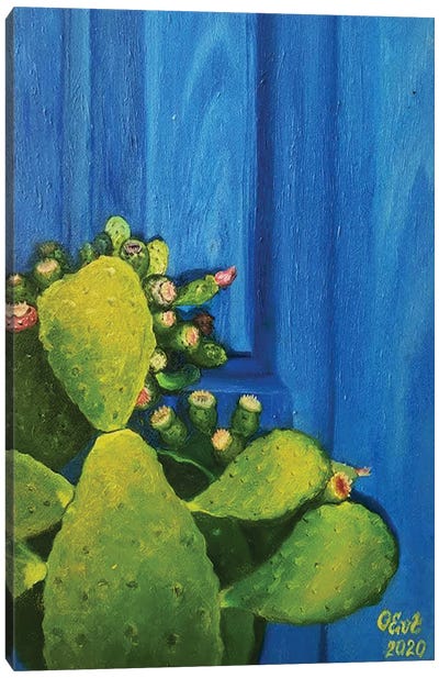 Cactus In Sicilian Blue Canvas Art Print - Oksana Evteeva