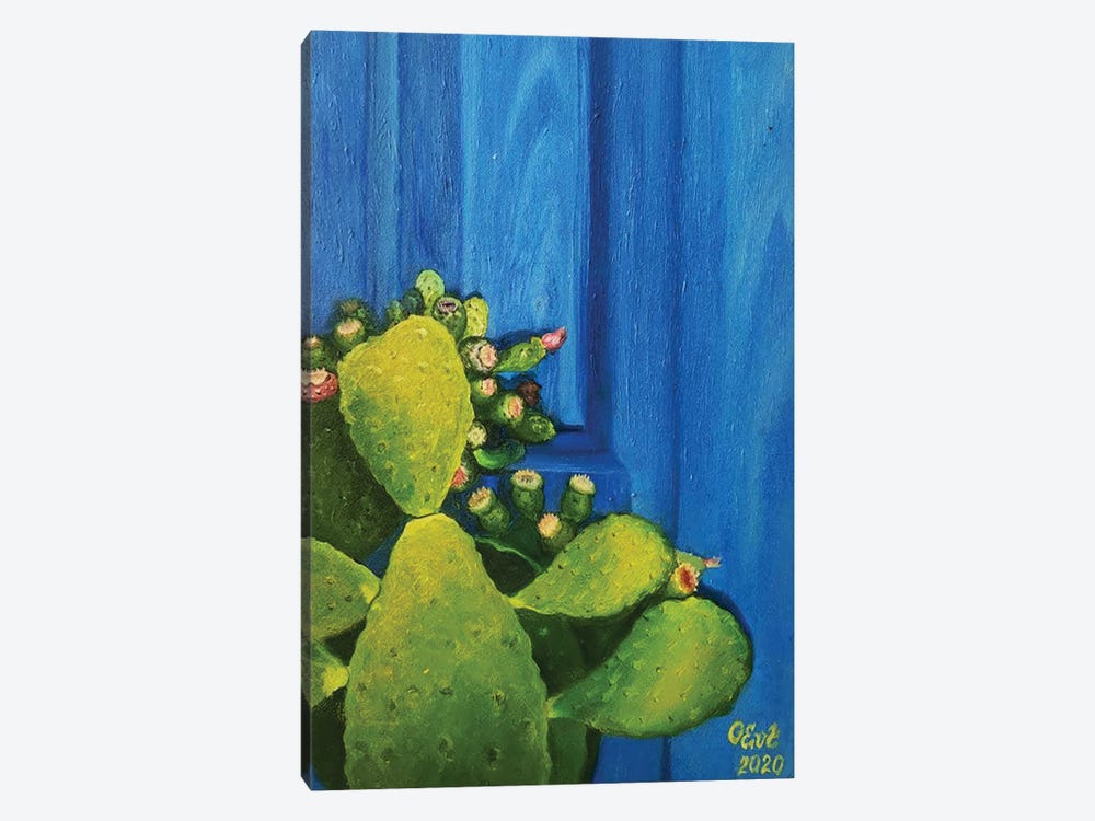 Cactus In Sicilian Blue by Oksana Evteeva 1-piece Canvas Art Print