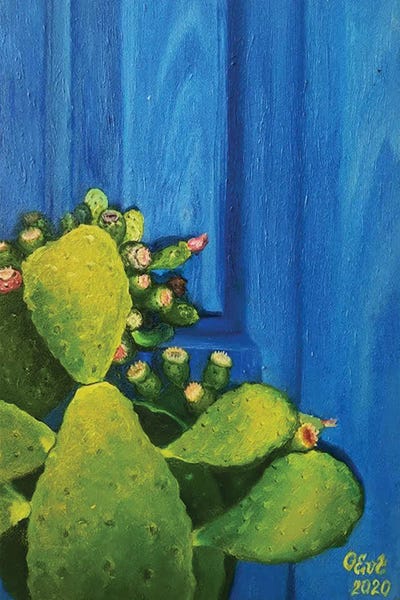 Oksana Evteeva: Cactus In Sicilian Blue by Oksana Evteeva