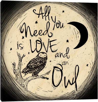 Love And An Owl Canvas Art Print - Our Animal Friends