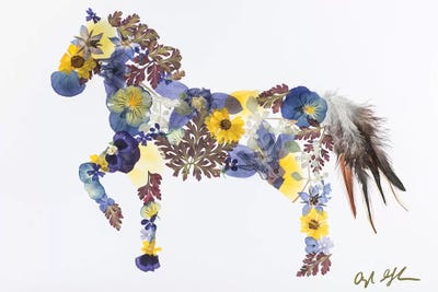 Horse - Blue And Yellow by Oxeye Floral Co art print