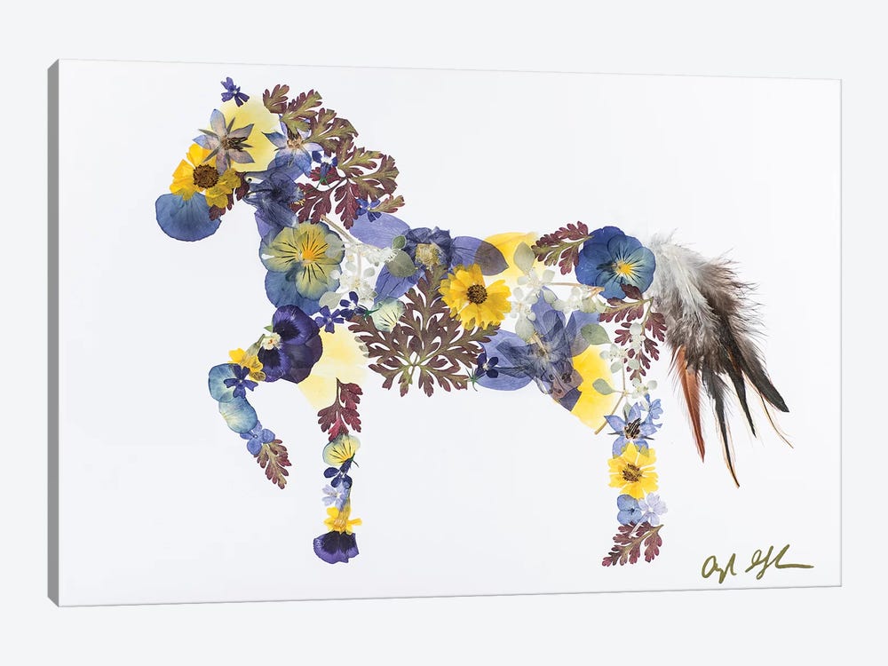 Horse - Blue And Yellow by Oxeye Floral Co 1-piece Art Print