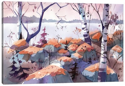 Evening On The Lake Canvas Art Print - Aspen Tree Art