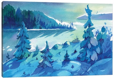 Winter Sunset Canvas Art Print - Winter Wonderland