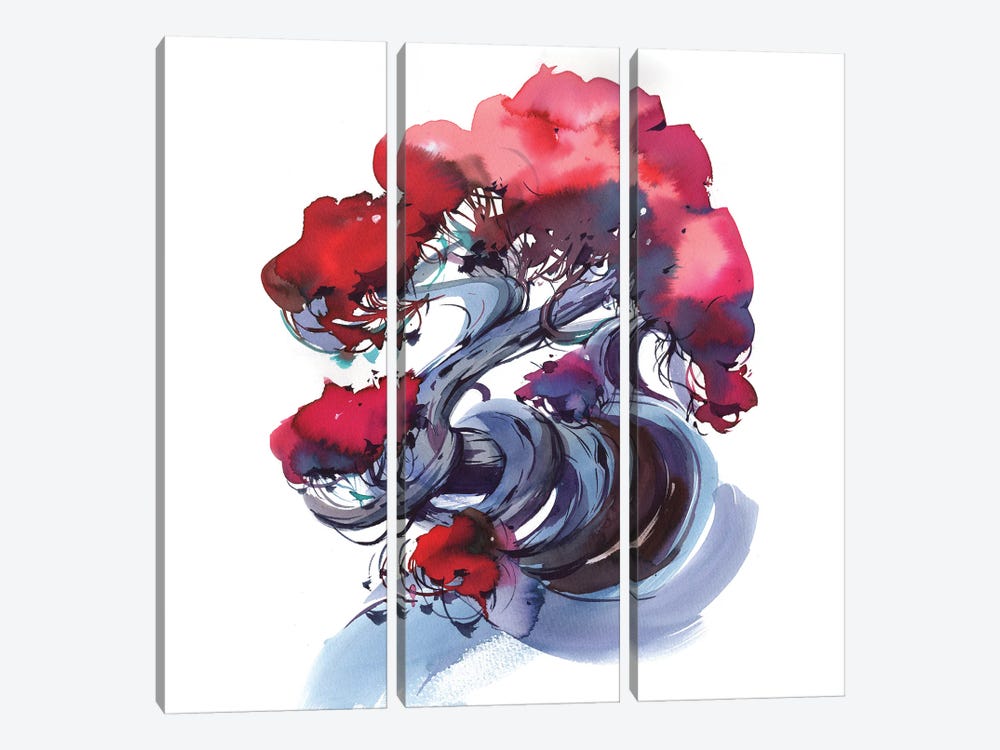 Red Bonsai by Olga Aksenova 3-piece Canvas Artwork