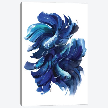 Fishes In Blue Canvas Print #OGA4} by Olga Aksenova Canvas Artwork