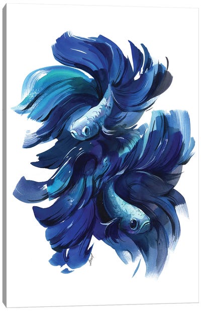 Fishes In Blue Canvas Art Print - Olga Aksenova