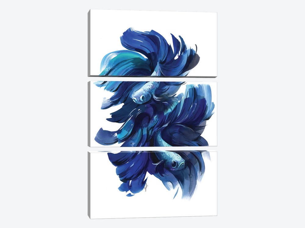 Fishes In Blue by Olga Aksenova 3-piece Canvas Artwork