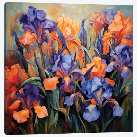 Flaming Irises I Canvas Print #OGV111} by Olga Volna Canvas Art Print