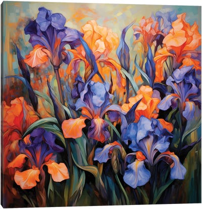 Flaming Irises I Canvas Art Print - Olga Volna