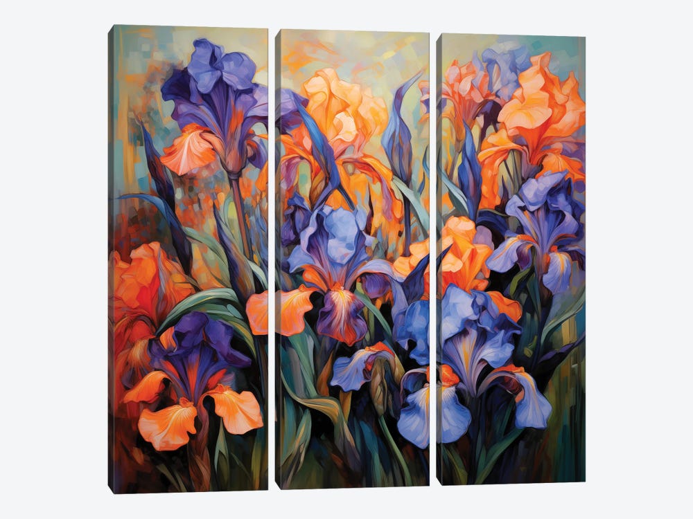 Flaming Irises I by Olga Volna 3-piece Canvas Art Print