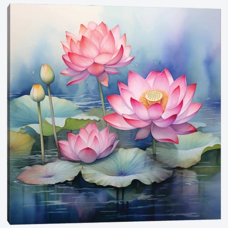 Watercolor Lotuses Canvas Print #OGV117} by Olga Volna Canvas Wall Art