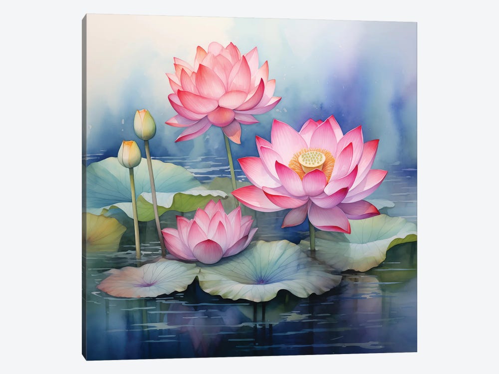 Watercolor Lotuses by Olga Volna 1-piece Canvas Print