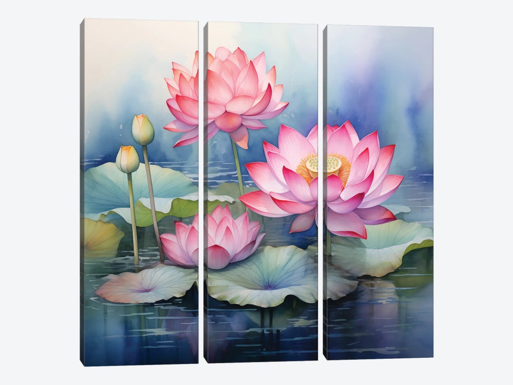 Watercolor Lotuses by Olga Volna 3-piece Art Print