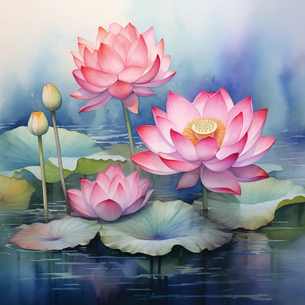 Ponds: Watercolor Lotuses by Olga Volna