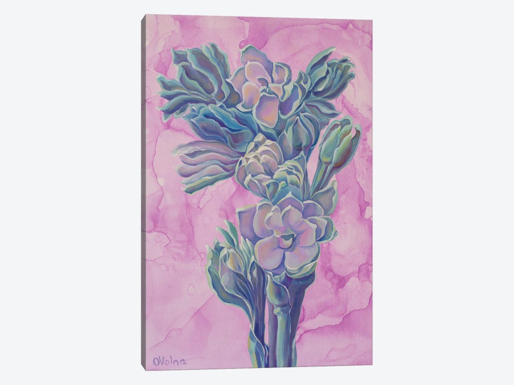 Turquoise Bouquet On Lilac by Olga Volna 1-piece Canvas Art Print
