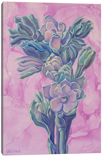 Turquoise Bouquet On Lilac Canvas Art Print - Olga Volna