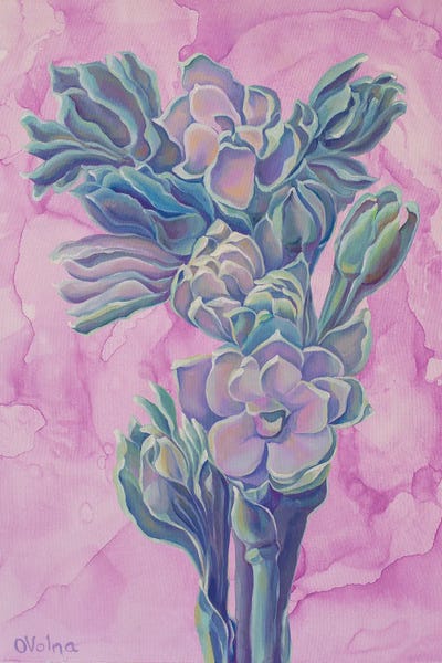 Fine Art Print: Turquoise Bouquet On Lilac by Olga Volna