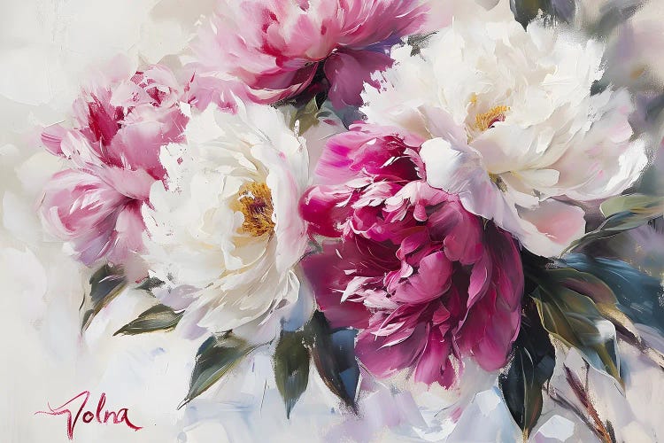 White And Pink Peonies by Olga Volna wall art