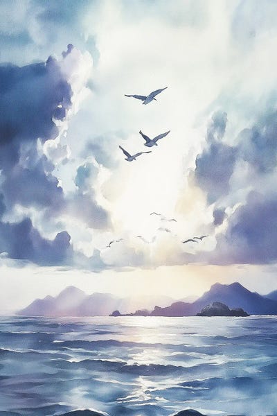 The Flight Of Seagulls by Olga Volna framed canvas print