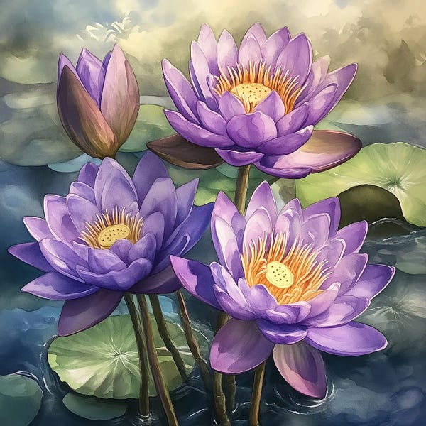 Lotuses: Violet Lotuses by Olga Volna
