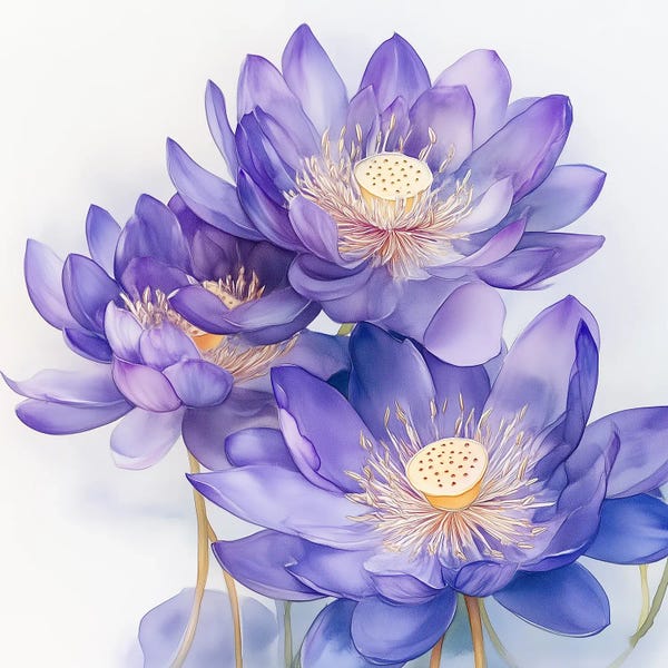 Lotuses: Violet Lotuses I by Olga Volna